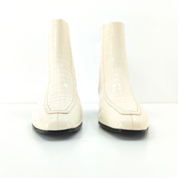 Aeyde Women 36 6 Amelia Boots Ecru Cream White Croc Embossed Leather Square Toe - Picture 5 of 10
